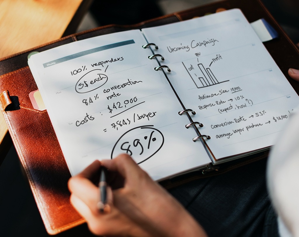 Notebook with financial calculations